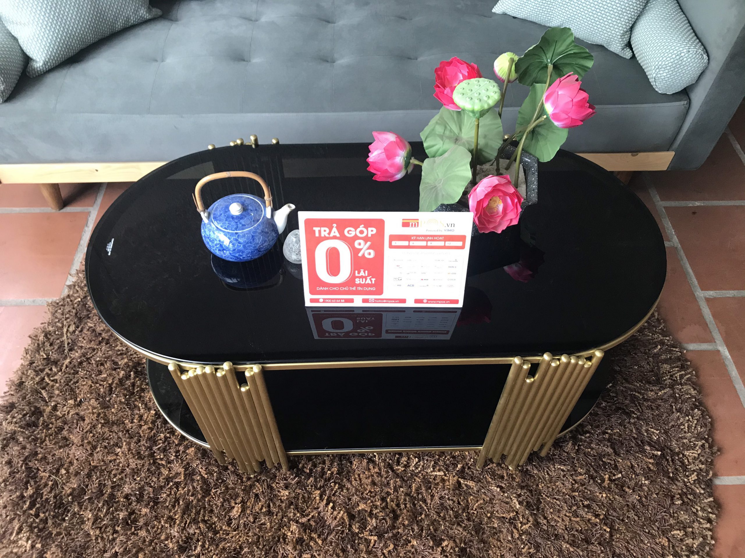 bàn sofa thah trúc vàng